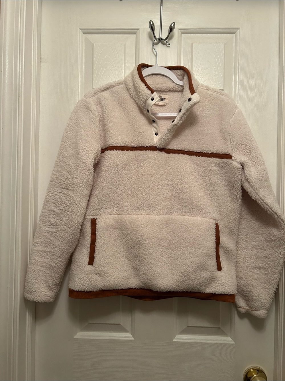 Shyanne Life Cream Sherpa Jacket with Brown Logo Detail